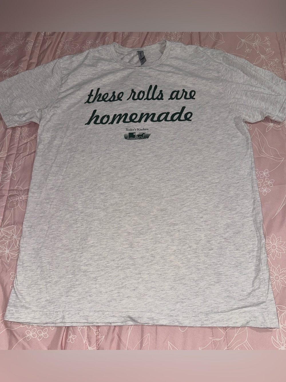 Next Level Apparel Light Gray Tee with Dark Green Script